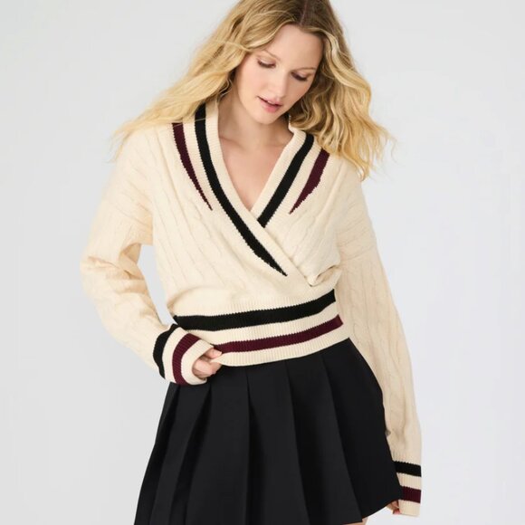 Steve Madden Varsity V-neck Addison Sweater - Picture 1 of 13